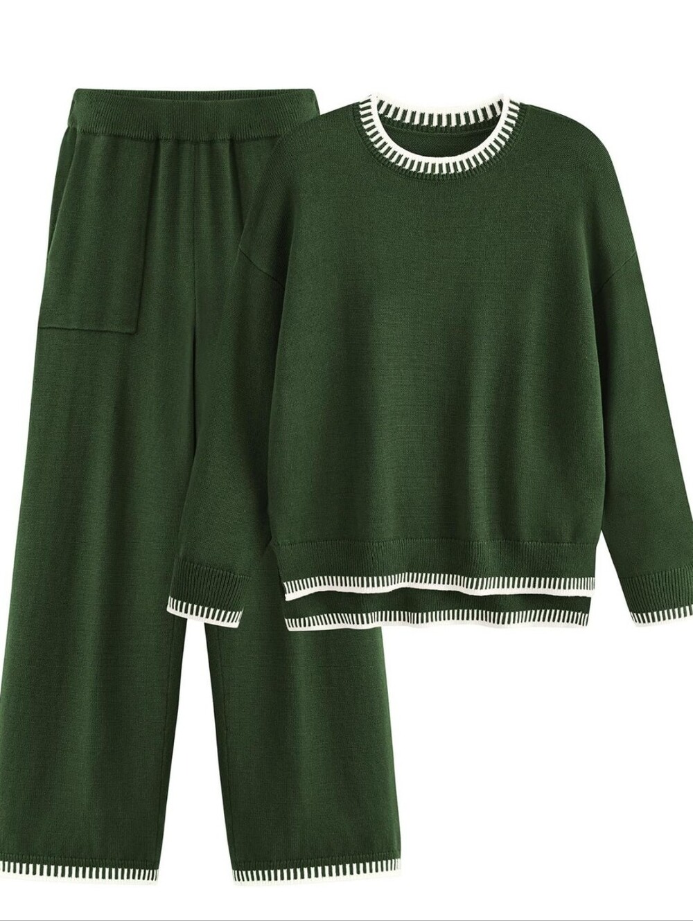 Pretty Garden 2 Piece Set Sweater Long Sleeve Wide Leg Pants Knit Large Green